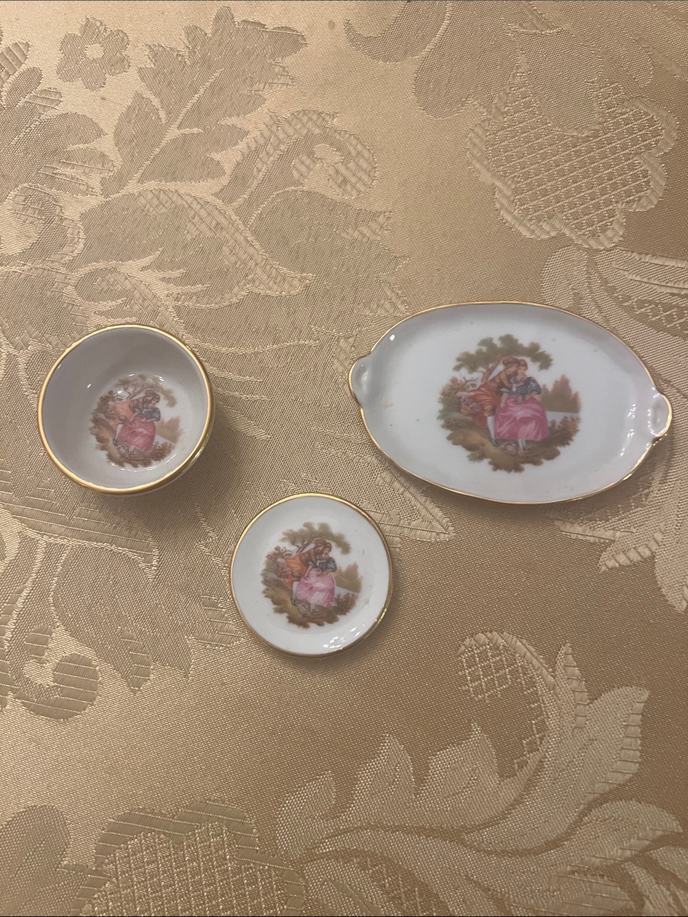 Limoges Porcelain Trinket Dish Set in White, Pink and Gold